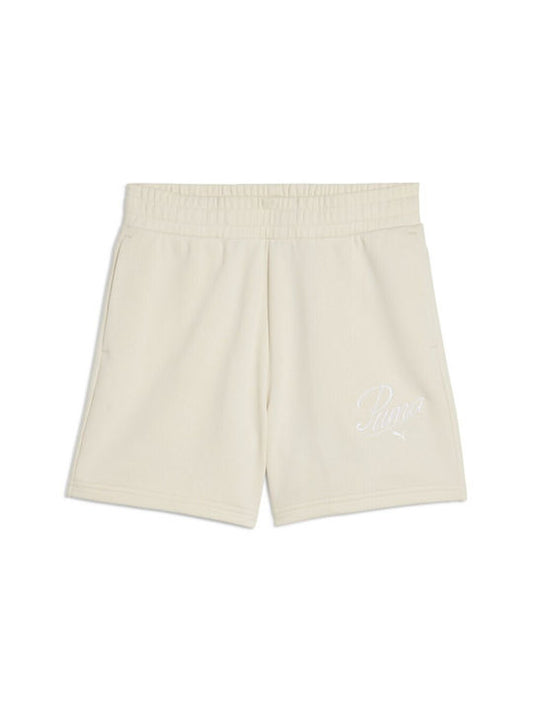 PUMA ESS SCRIPT HIGH-WAIST SHORTS 5" WHITE 684984-87