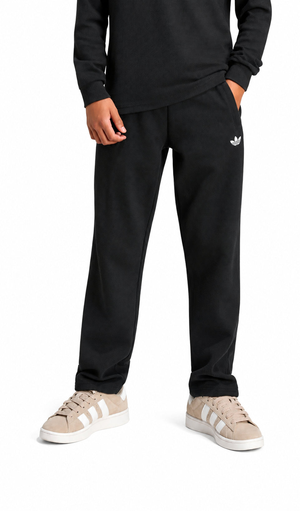Adidas Pantaloni Bambino Waffle Wide Leg Nero KR9006