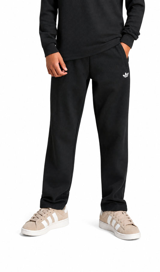 Adidas Pantaloni Bambino Waffle Wide Leg Nero KR9006