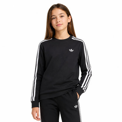 Adidas T-Shirt Bambino 3 Strisce Manica Lunga Nera KR6505