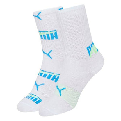 PUMA MULTI LOGO CREW SOCK 2P WHITE/REGAL BLUE 701223647-001