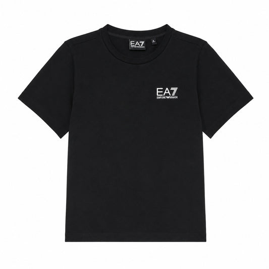 EA7 Maglietta nera a maniche corte con girocollo, dal design semplice e versatile, ideale per un abbigliamento quotidiano comodo e pratico. 7B000020-UC001