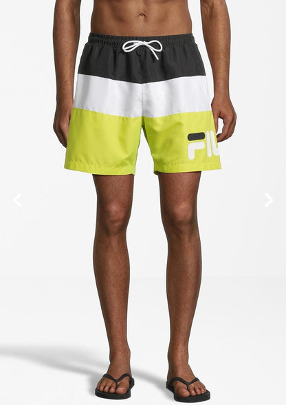 FILA SIMBABWE BLOCKED BEACH SHORTS BLACK-BRIGHT WHITE-EVENING PRIMROSE FAM0689-83373