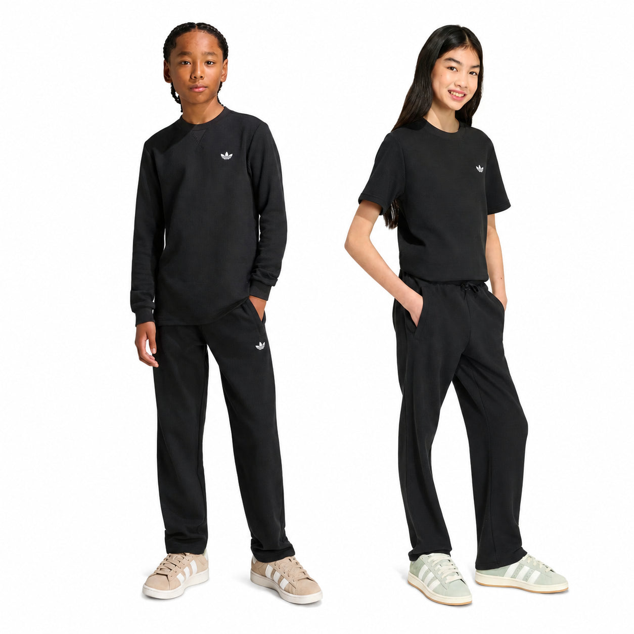Adidas Pantaloni Bambino Waffle Wide Leg Nero KR9006