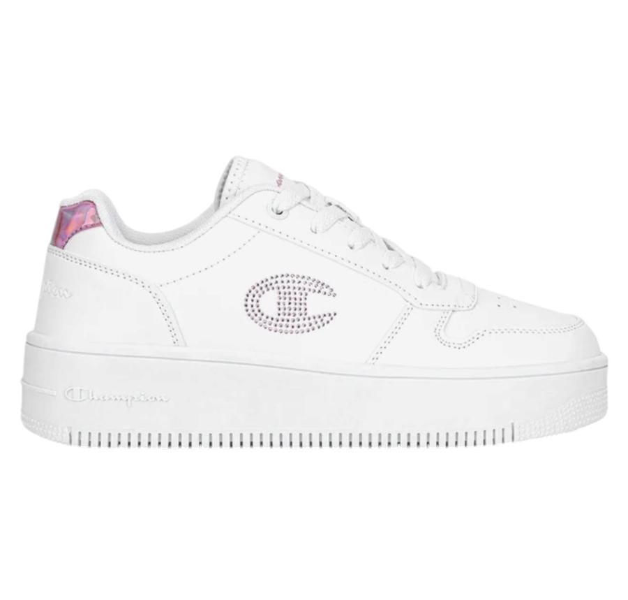 CHAMPION RD18 PLATFORM GLITTER G GS LOW CUT SHOE WHT/PINK S32872-WW010