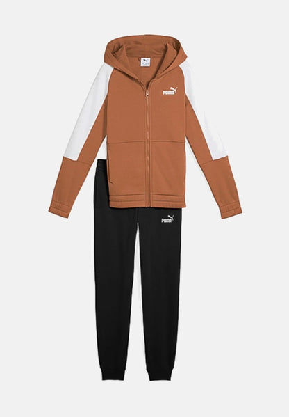 PUMA ESS BLOCK HOODED FULL-ZIP SWEAT SUIT FL B BROWN 689724-67