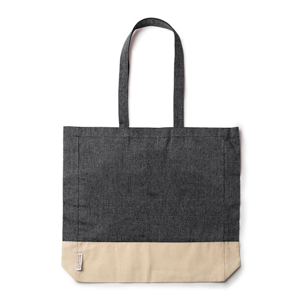 Roly Borsa in cotone riciclato con design in finitura mélange e cotone naturale da 120 g/m² con linguetta. Manici rinforzati lunghi 70 cm INCA