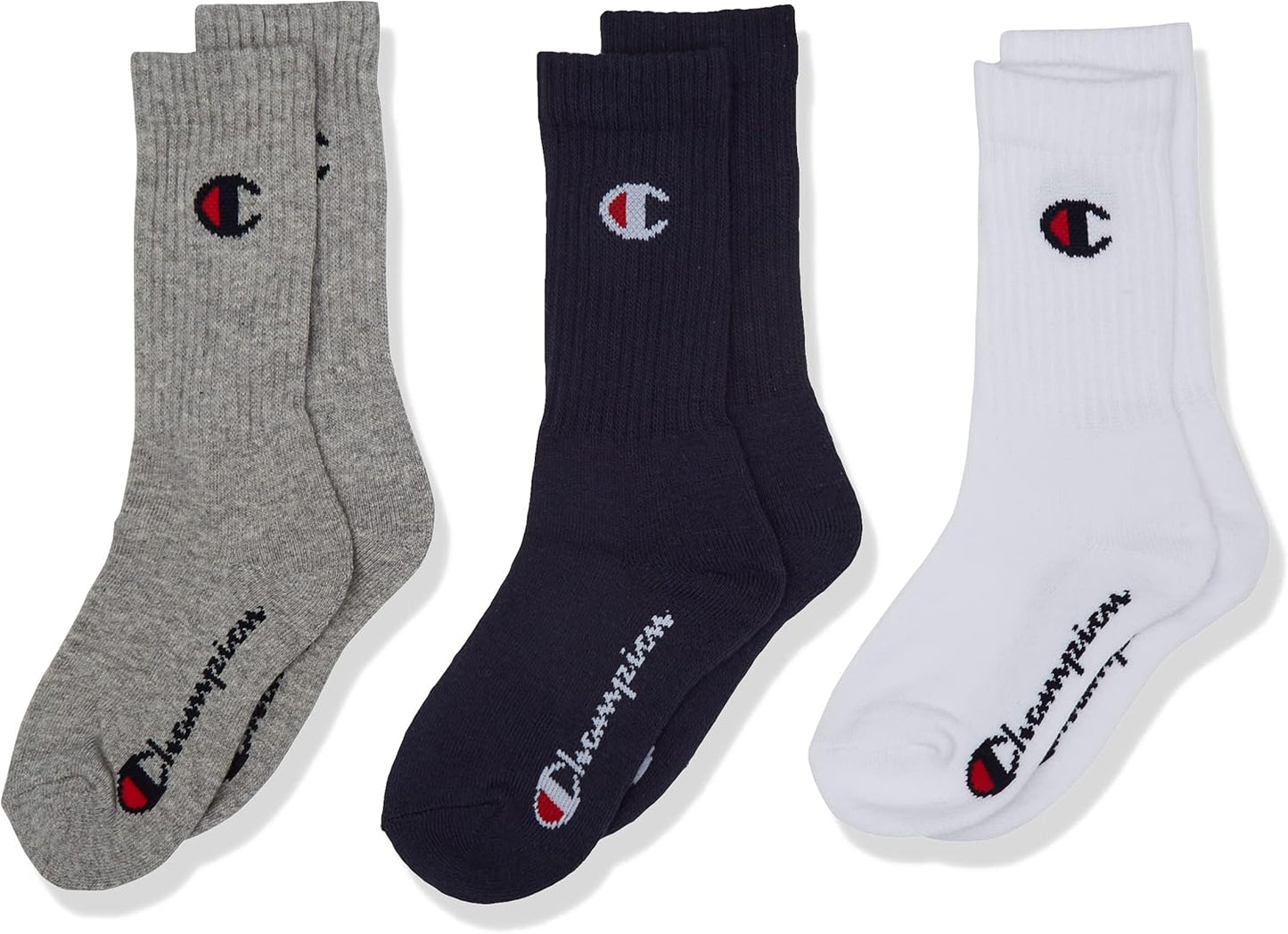 CHAMPION 3PK CREW SOCKS OXGM/WHT/NBK-NS U24558-EM006