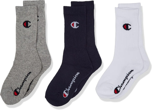 CHAMPION 3PK CREW SOCKS OXGM/WHT/NBK-NS U24558-EM006