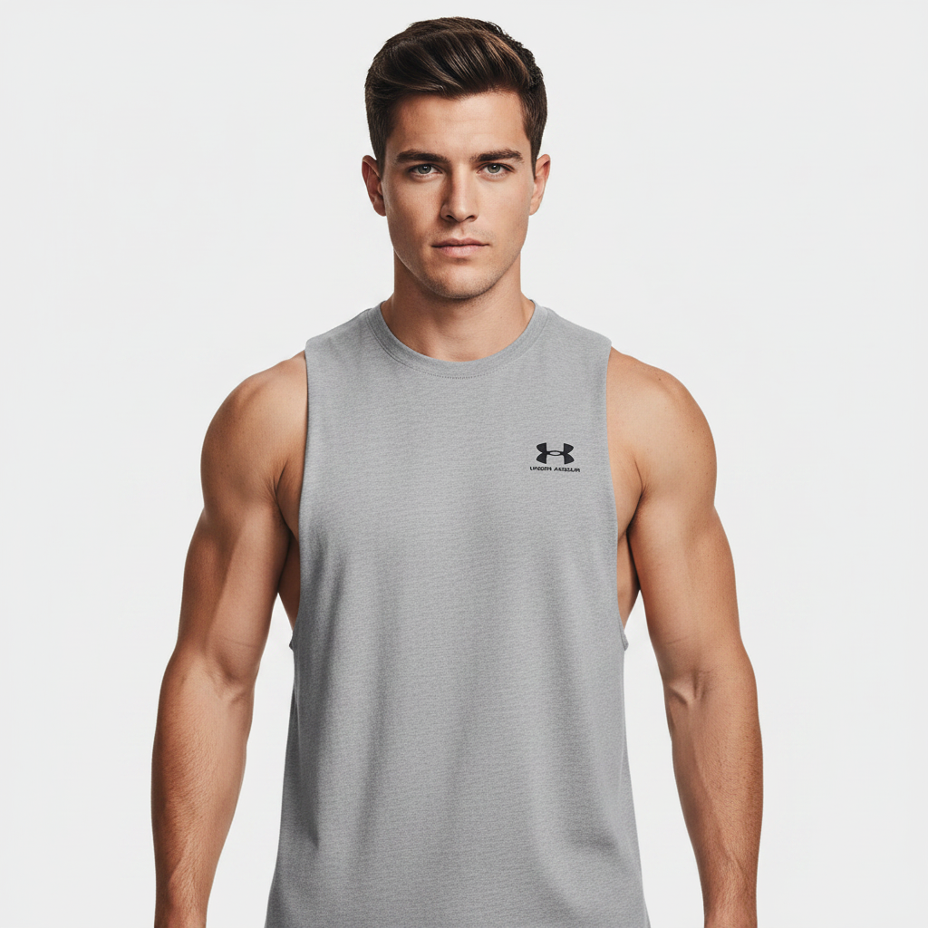 Under Armour UA Left Chest Cut-Off indossata - vista frontale