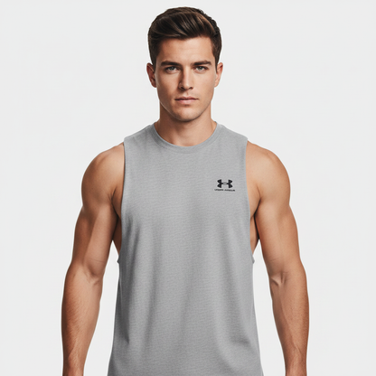 Under Armour UA Left Chest Cut-Off indossata - vista frontale