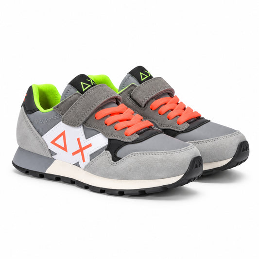 Sun68 Jaki Fluo Kid Z46323K-34 – Grigio | Scarpe sportive bambino in mesh con dettagli fluo, sneakers casual per il tempo libero e l’uso quotidiano