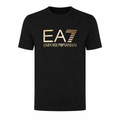 EA7 Maglietta nera a maniche corte con girocollo, dal design semplice e versatile, ideale per un abbigliamento quotidiano comodo e pratico. 7M001412-MC004