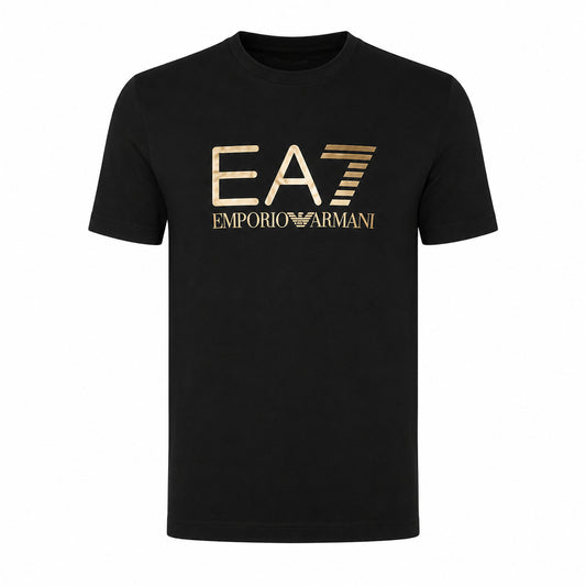 EA7 Maglietta nera a maniche corte con girocollo, dal design semplice e versatile, ideale per un abbigliamento quotidiano comodo e pratico. 7M001412-MC004