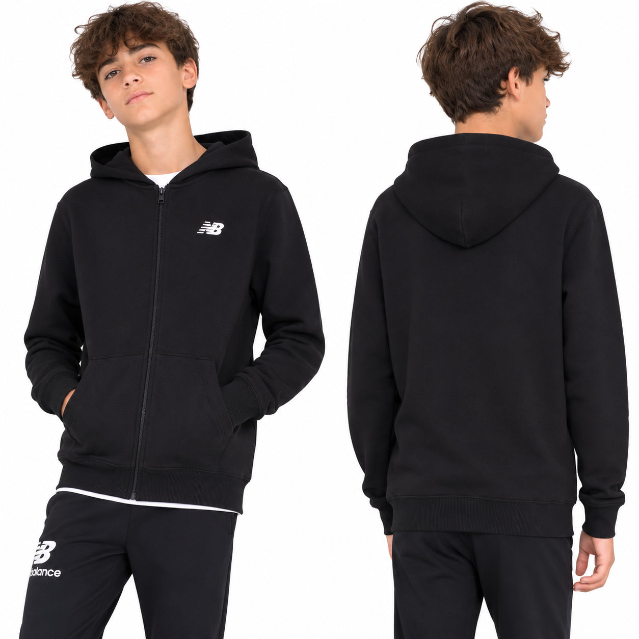 New Balance French Terry Small Logo Full Zip Hoodie LAKB0057-BK | Unisex Bambino | Nero