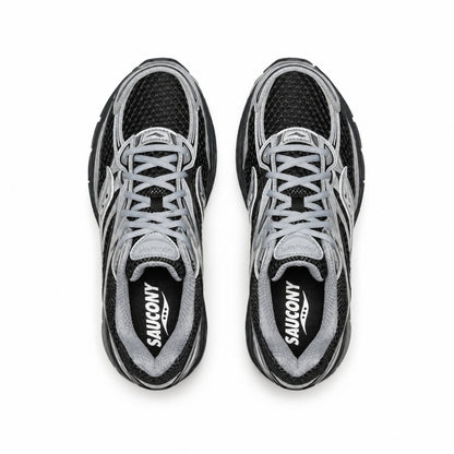 Saucony ProGrid Omni 9 Sneakers Unisex Scarpe Retro Running Uomo Donna Mesh ed Ecopelle Ammortizzazione ProGrid Nero Argento 36-46 S70739-13