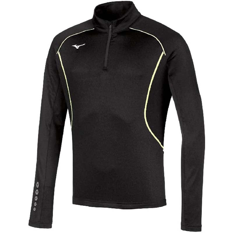 Mizuno MEN PREMIUM WARMTOP felpa 1/2 zip running uomo nero/giallo fluo U2EC700109