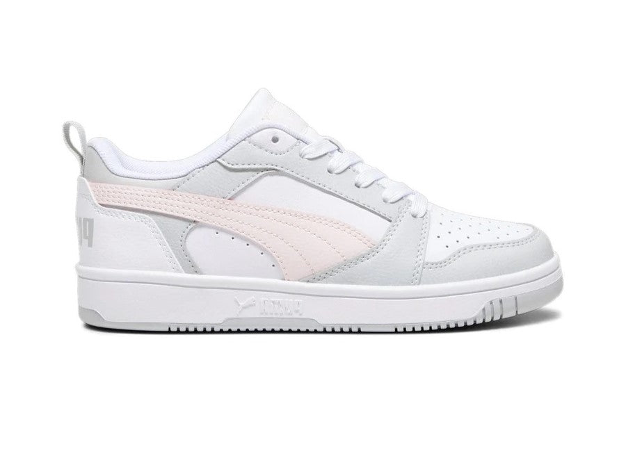 393833-07 Puma Rebound V6 Lo Jr White-Frosty Pink-Ash Gray