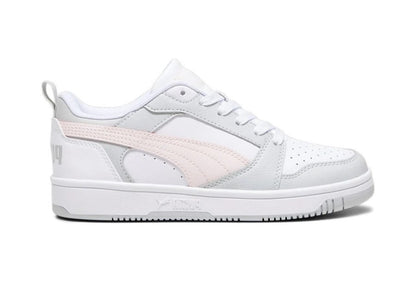 393833-07 Puma Rebound V6 Lo Jr White-Frosty Pink-Ash Gray