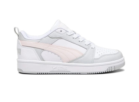 393833-07 Puma Rebound V6 Lo Jr White-Frosty Pink-Ash Gray