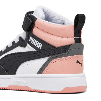 393832-07 Puma Rebound V6 Mid AC+ PS White- Black-Poppy Pink