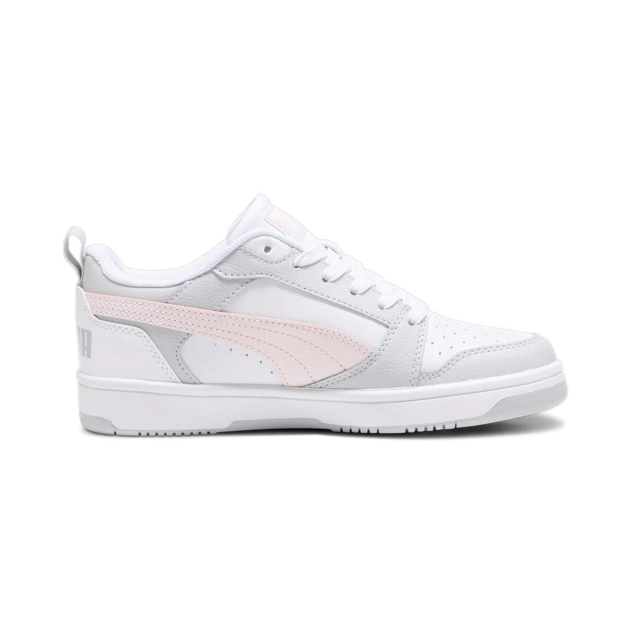393833-07 Puma Rebound V6 Lo Jr White-Frosty Pink-Ash Gray