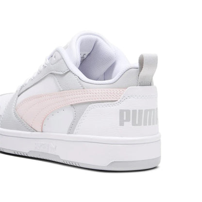 393833-07 Puma Rebound V6 Lo Jr White-Frosty Pink-Ash Gray