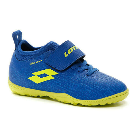 Lotto SOLISTA 700 IV TF CL SL skydiver blue/safety yellow/diva b scarpe calcetto velcro bambini azzurro/giallo 214657-6WE
