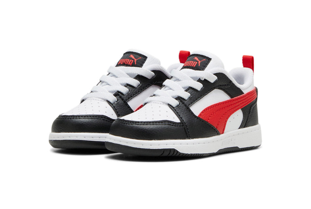 393835-04 Puma Rebound V6 Lo AC Inf White-For All Time Red- Black