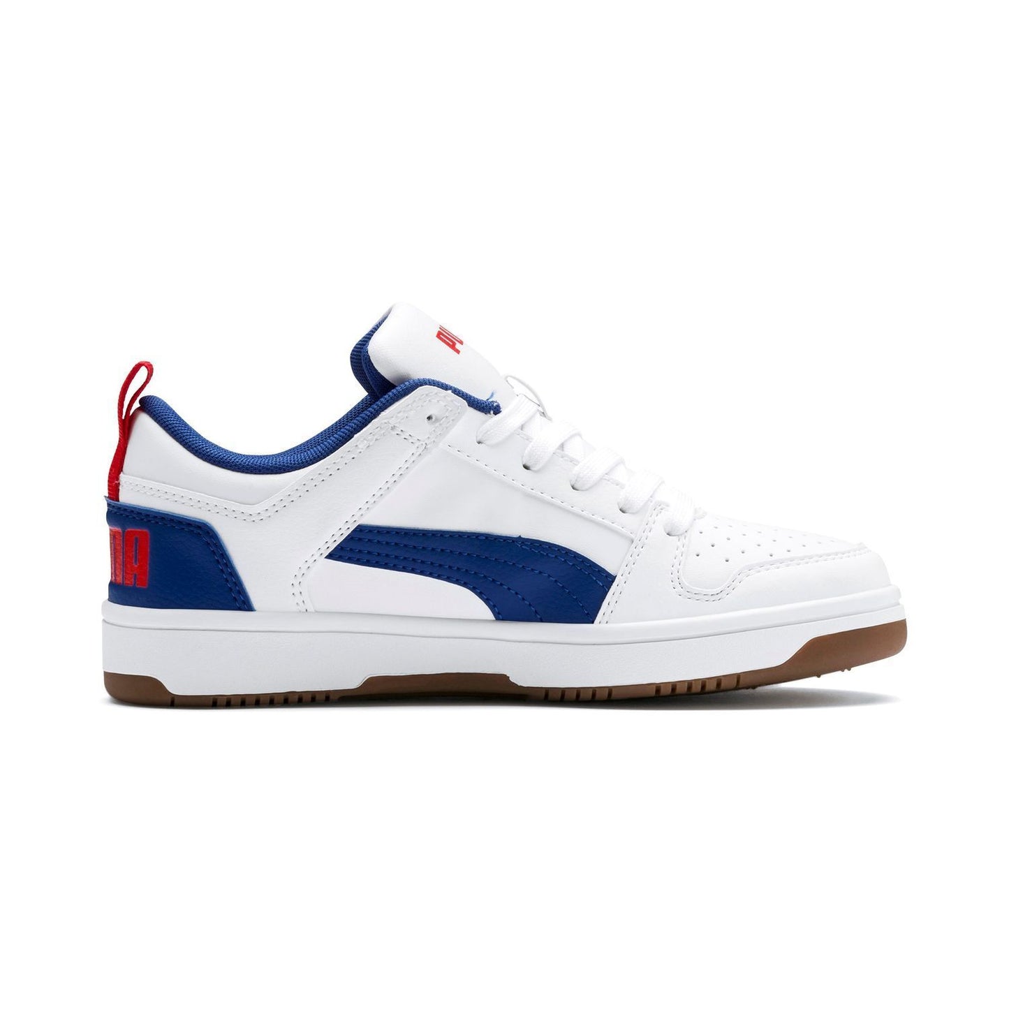 370490-21 Puma Rebound Layup Lo SL Jr White-Racing Blue-Persian Blue-Parakeet Green