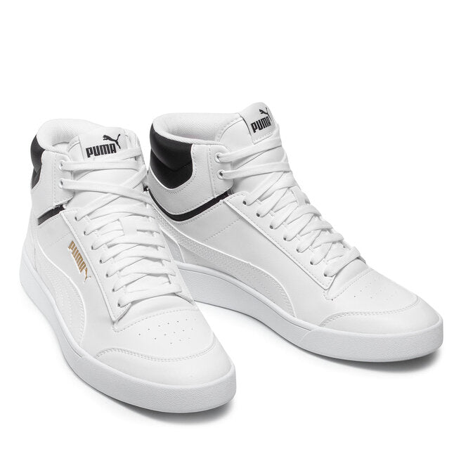 380748-01 Puma Shuffle Mid White- White- Black- Team Gold
