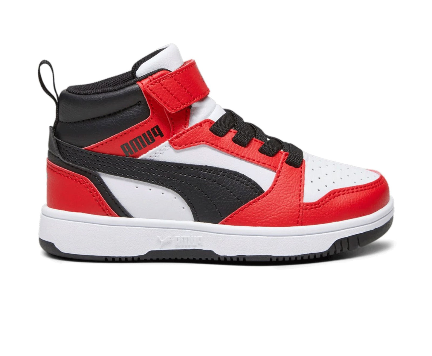 393832-03 Puma Rebound V6 Mid AC+ PS White- Black-For All Time Red