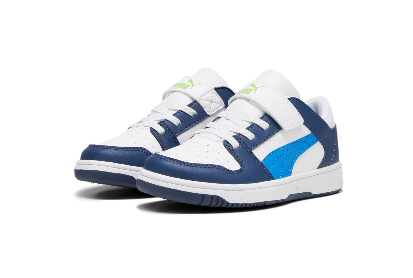 370492-21 Puma Rebound Layup Lo SL V PS White-Racing Blue-Persian Blue-Pitch Green