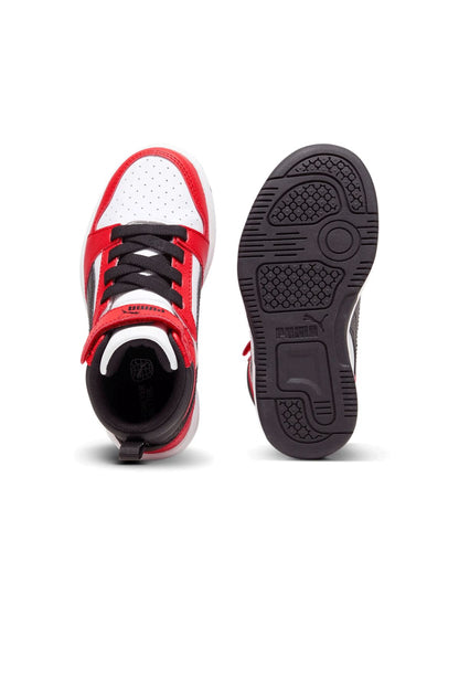 393832-03 Puma Rebound V6 Mid AC+ PS White- Black-For All Time Red