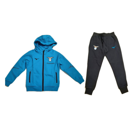 Mizuno Full Zip Hoodie + Pant Lazio Jr tuta zip cappuccio bambini/ragazzi turchese/nero 32EC2U7029