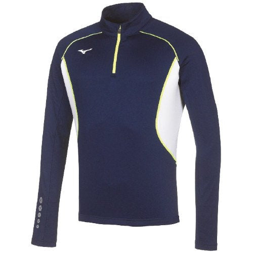Mizuno MEN PREMIUM WARMTOP felpa 1/2 zip running uomo blu navy/giallo fluo U2EC700114
