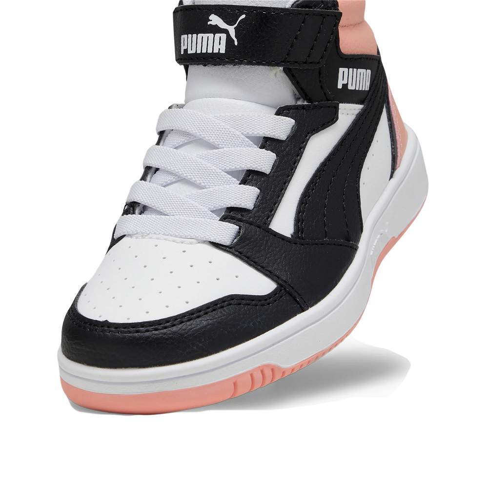 393832-07 Puma Rebound V6 Mid AC+ PS White- Black-Poppy Pink
