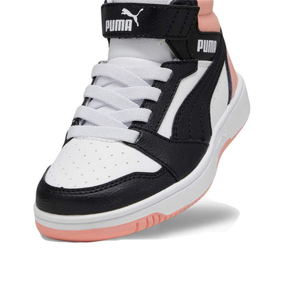 393832-07 Puma Rebound V6 Mid AC+ PS White- Black-Poppy Pink