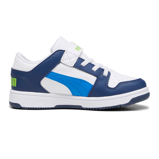 370492-21 Puma Rebound Layup Lo SL V PS White-Racing Blue-Persian Blue-Pitch Green