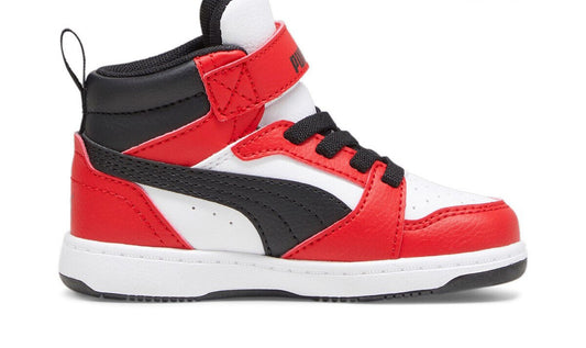 396542-03 Puma Rebound V6 Mid AC+ Inf White- Black-For All Time Red