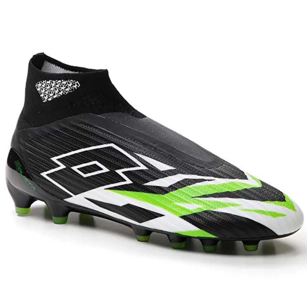 Lotto SOLISTA 100 VI GRAVITY FG ALL BLACK/ALL WHITE/SPRING GREEN scarpe calcio uomo nero/bianco/verde 218128-1I3