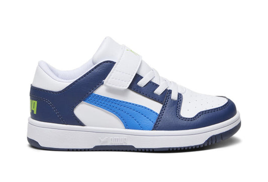 370492-21 Puma Rebound Layup Lo SL V PS White-Racing Blue-Persian Blue-Pitch Green