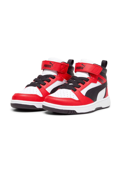 393832-03 Puma Rebound V6 Mid AC+ PS White- Black-For All Time Red