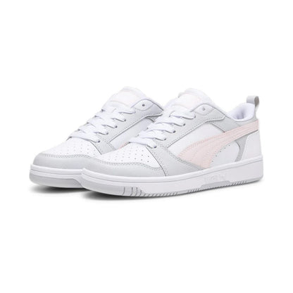 393833-07 Puma Rebound V6 Lo Jr White-Frosty Pink-Ash Gray