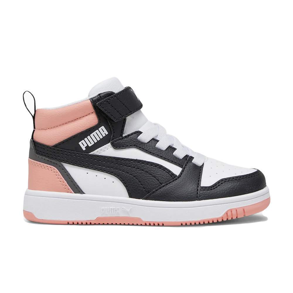 393832-07 Puma Rebound V6 Mid AC+ PS White- Black-Poppy Pink