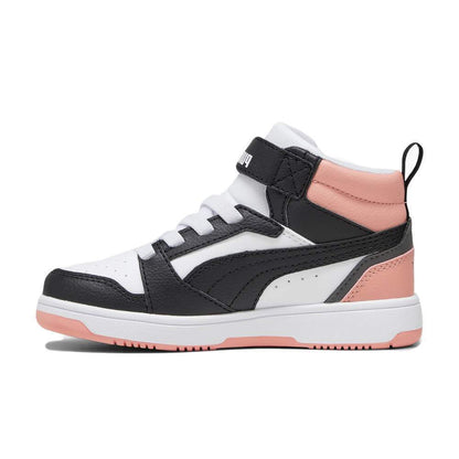 393832-07 Puma Rebound V6 Mid AC+ PS White- Black-Poppy Pink