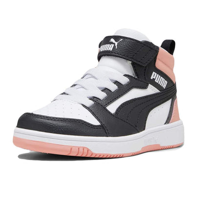 393832-07 Puma Rebound V6 Mid AC+ PS White- Black-Poppy Pink